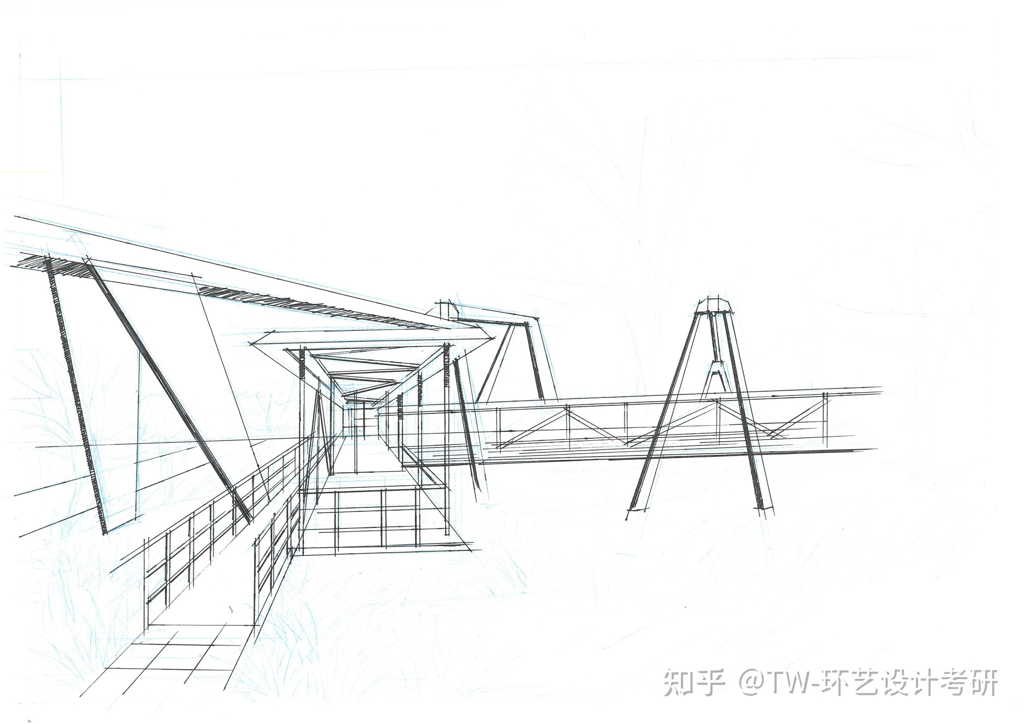 园林廊架效果图手绘图片