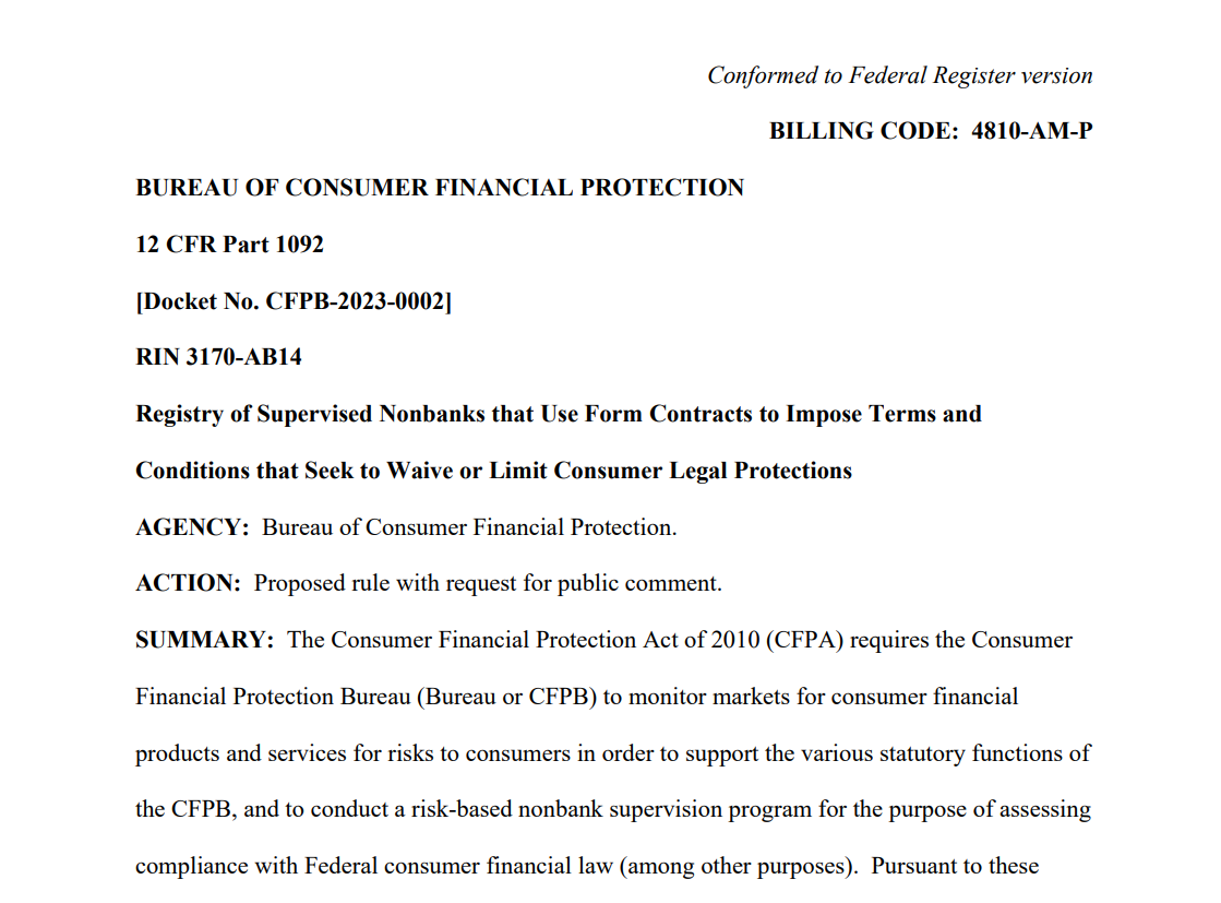 美国消费者金融保护局（CFPB）拟要求金融科技公司就其服务合同进行登记备案- 知乎