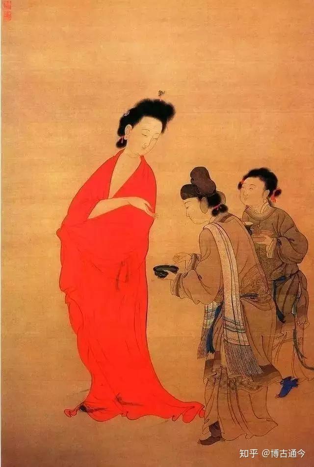 中国絵　乙亥年写貴妃出浴圖　銘有り +　燕君？ 历代名家笔下的“贵妃出浴图”，香艳至极！_工笔_仕女_人物