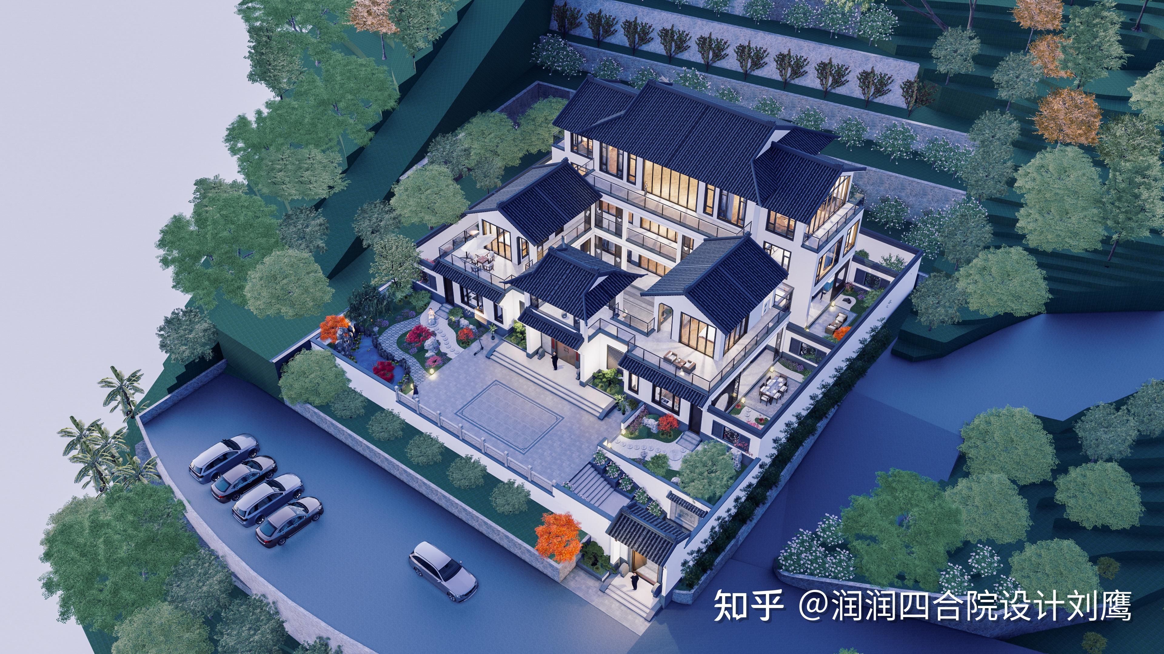 润润四合院设计:四面取景现代三层四合院,半山上简约又不失温馨的家27×21 - 知乎