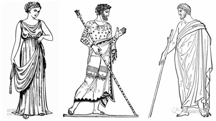 再说到受克里特文化影响的古希腊,他们的服装有三大特征:披挂,垂褶