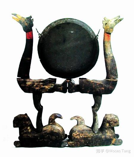 彩绘虎座鸟架漆悬鼓座 战国1965年江陵沙冢1号墓出土,双鸟立于双虎之