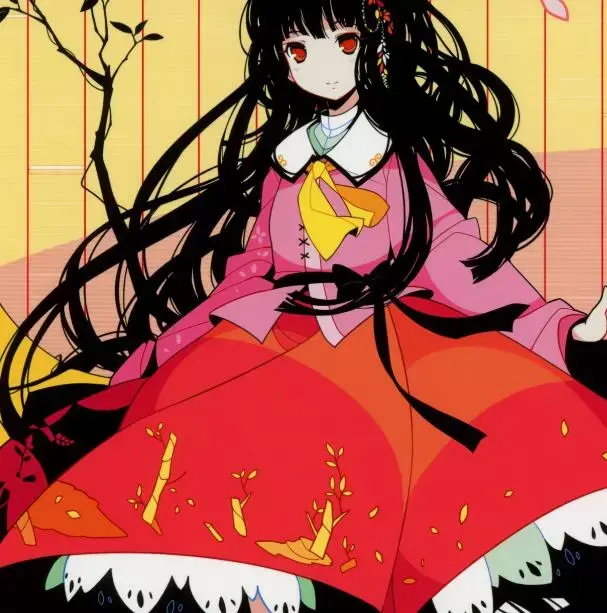 黑色短发,梦幻美少女,一双通红的眼睛拥有"扭曲时空"的力量.