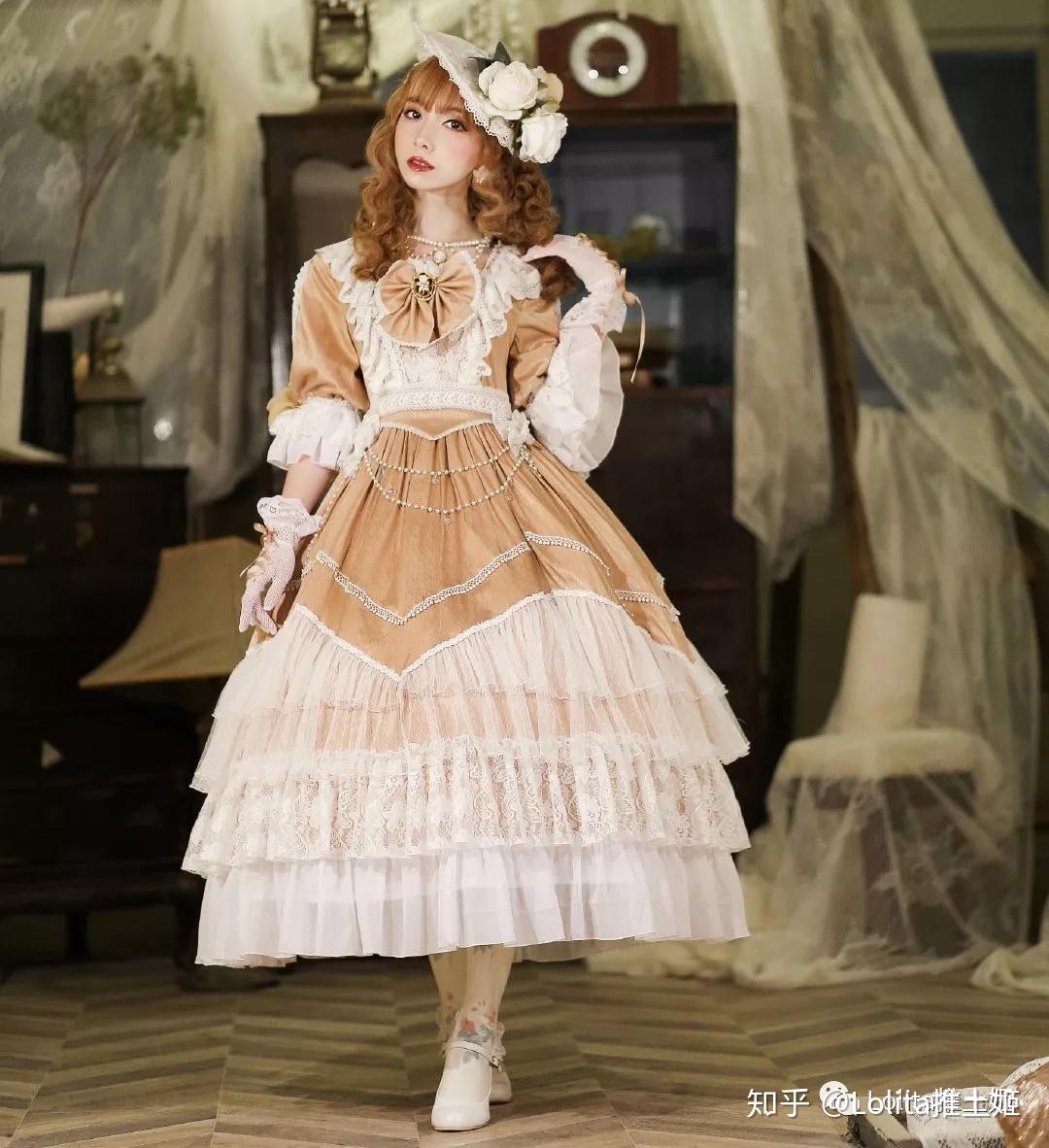 奶白色提花lolita连衣裙可爱仙气洛丽塔蝴蝶结在逃蓬蓬公主裙-Taobao