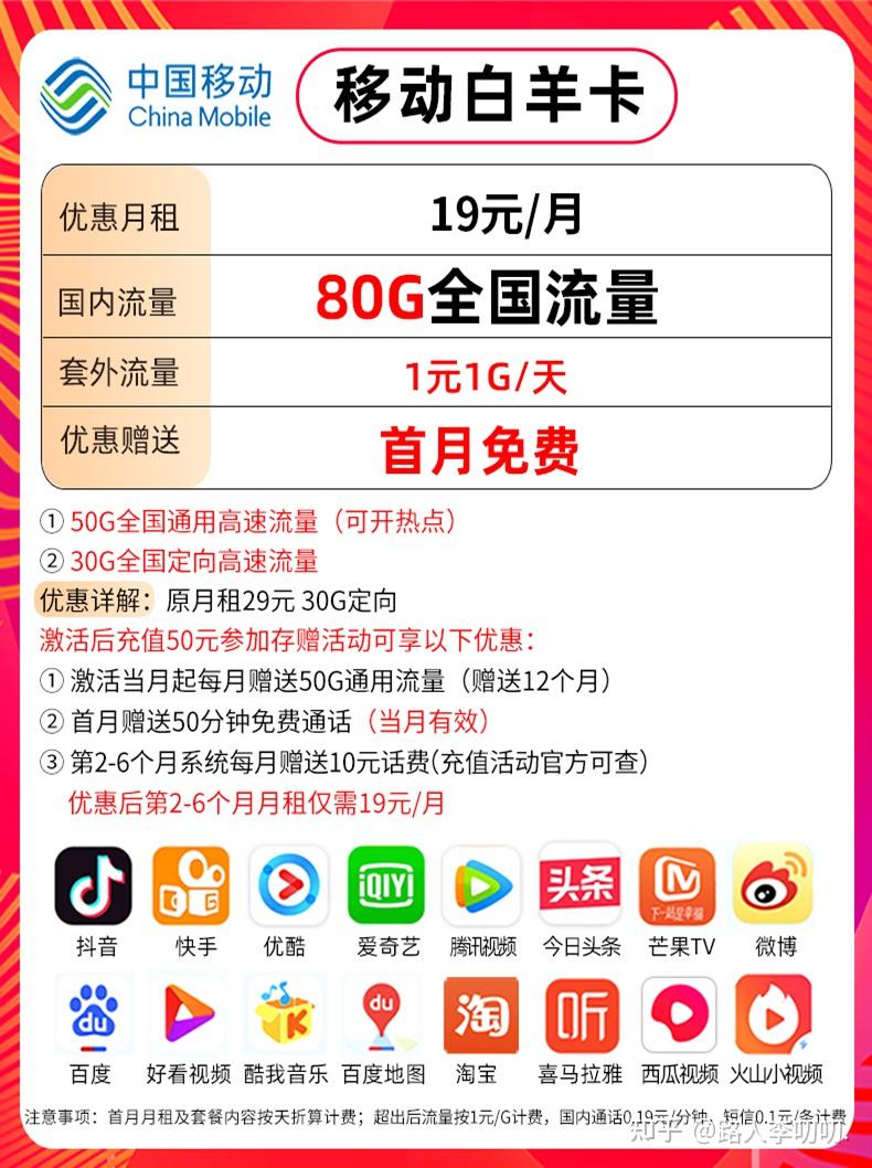 网上传的很火的移动19月租80g流量白羊卡套餐到底香在哪里