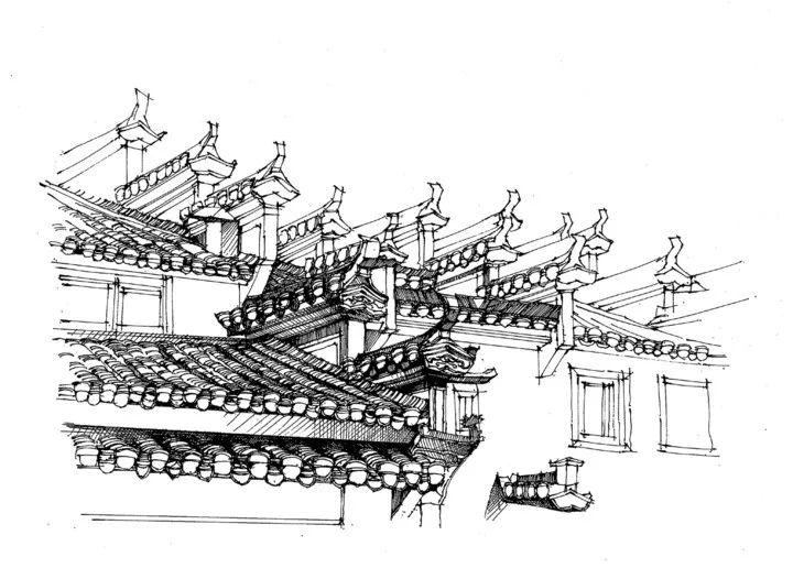 一行手繪原創精選100幅中國古建築鋼筆畫步驟圖視頻解說送給勤奮得讓