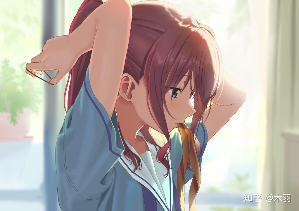 p站特辑│叼着发绳,正在扎头发的少女│日常又让人无比心动的瞬间!