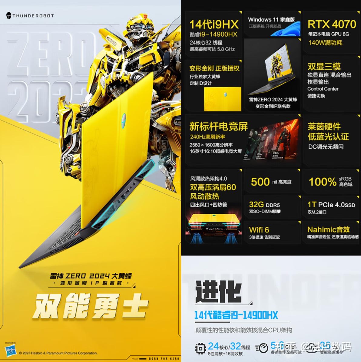 cpu:第13代酷睿64 i9-13900hx亮点:雷神2024新品zero大黄蜂变形金刚