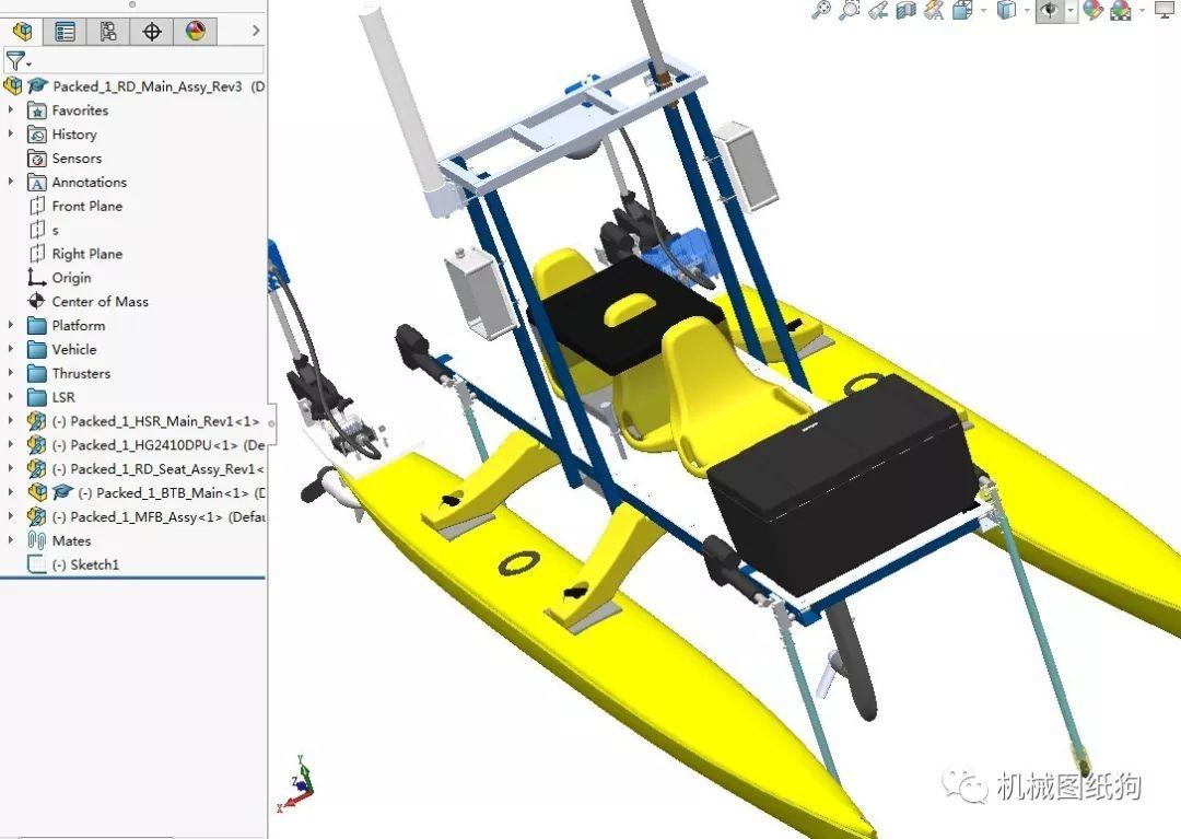 海洋船舶robodolfasv双体船简易结构设计3d图纸solidworks设计