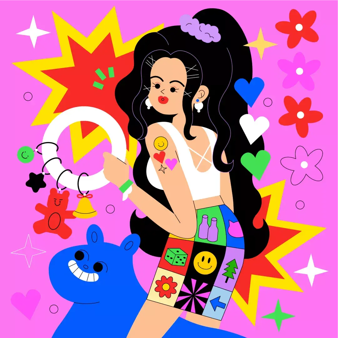 插画师luciapham高饱和的配色和极简的线条画面冲击你的眼球