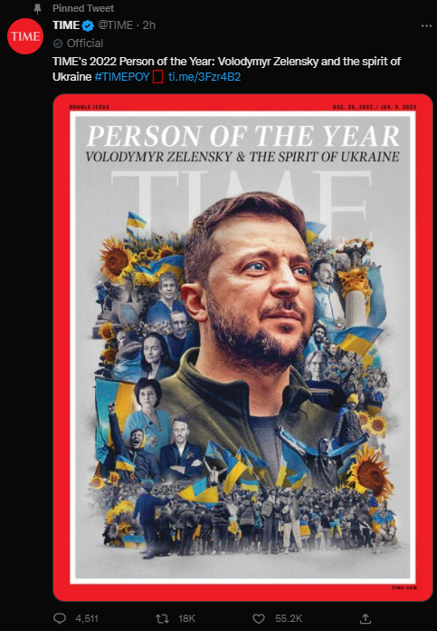 泽连斯基和「乌克兰精神」 成 2022年『时代』杂志年度人物，该杂志影响力几何？如何评价这一举动？