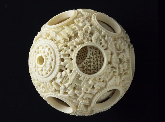 五】象牙彫刻 套球 多層球 天球 約13層