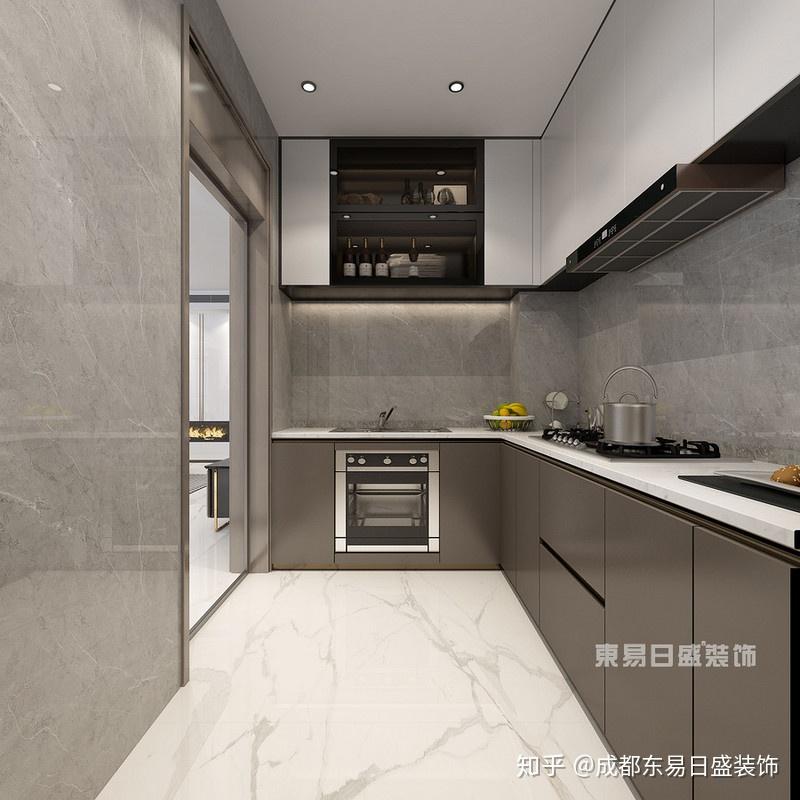 l型厨房装修即呈直角90°角的布局设计,这是在许多家庭厨房中较为常见