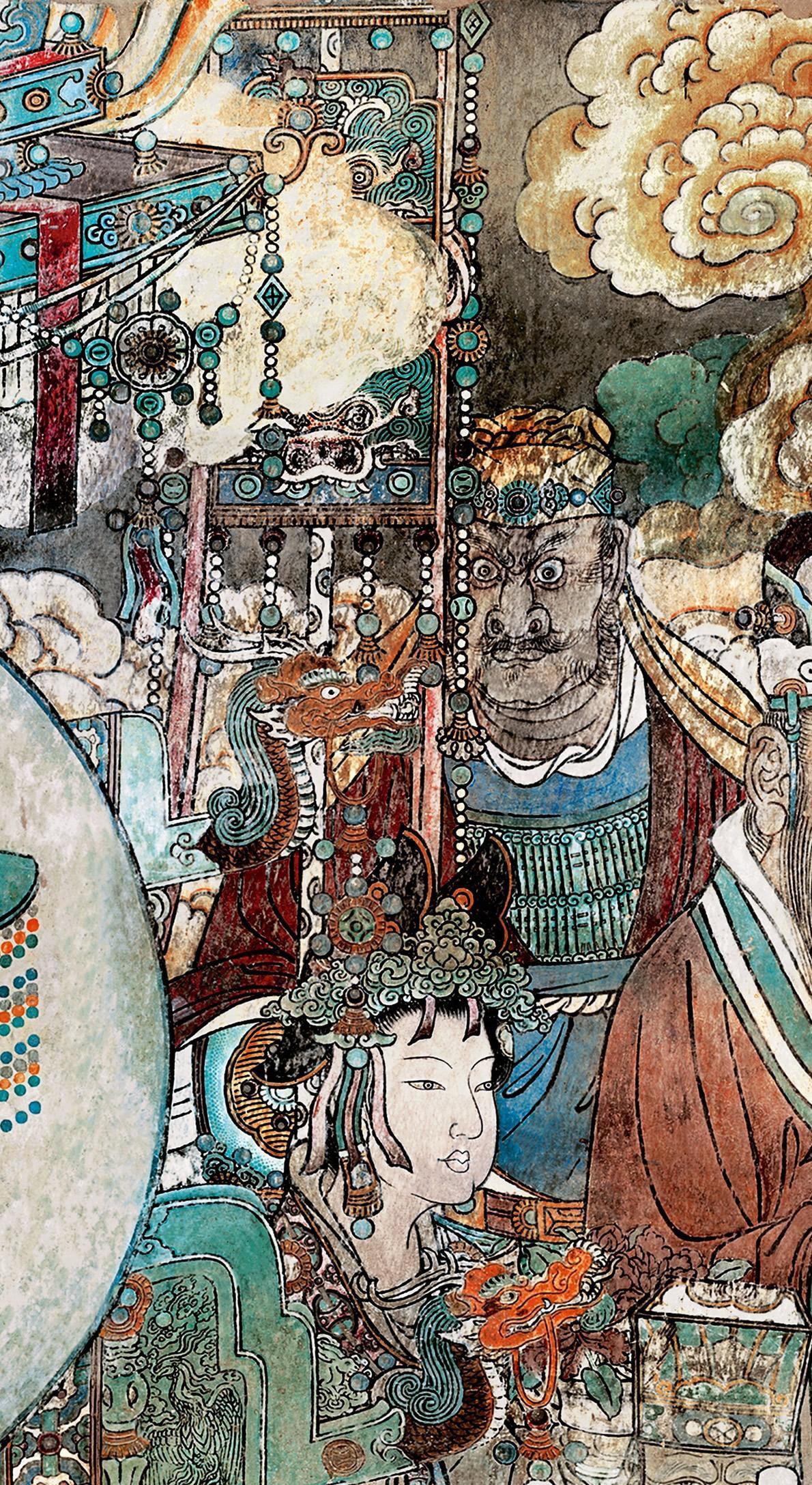 山西永乐宫三清殿-元代壁画《朝元图》:290位神仙,浩荡朝拜道祖,满壁风生星起(6)东王公、西王母【高清超大图】 - 知乎