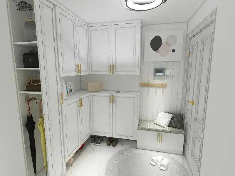 考虑到jane的家玄关是个l型的布局,我们沿着墙边设计了一排l型的鞋柜