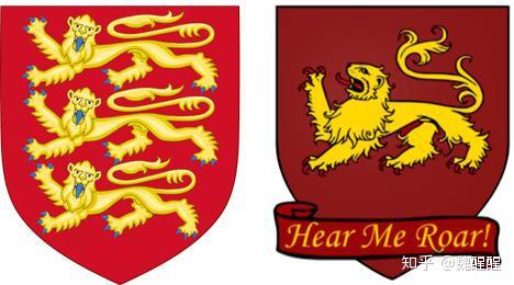 国旗帜上的两只和安茹的一只狮子,"狮心王"理查德设计了这个三狮徽章