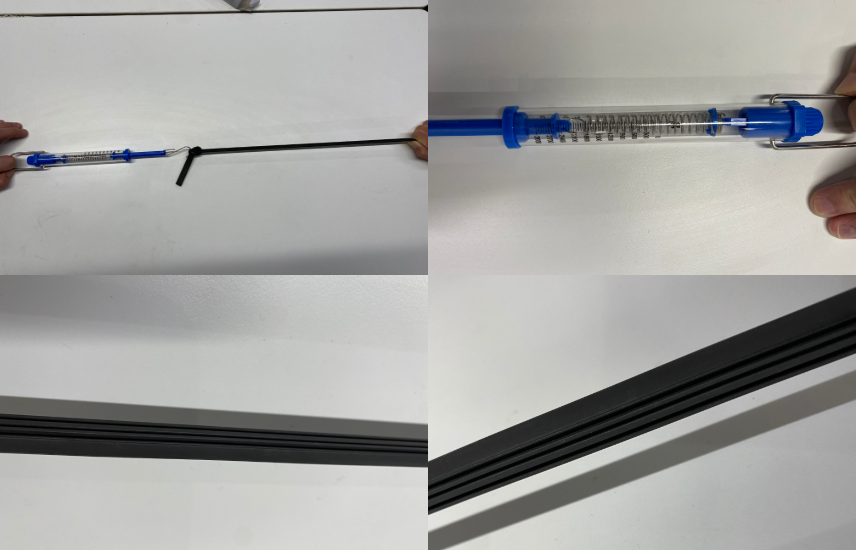 雨刷中的一只进行拆解;下列各产品查看胶条表面的图片,使用100倍放大