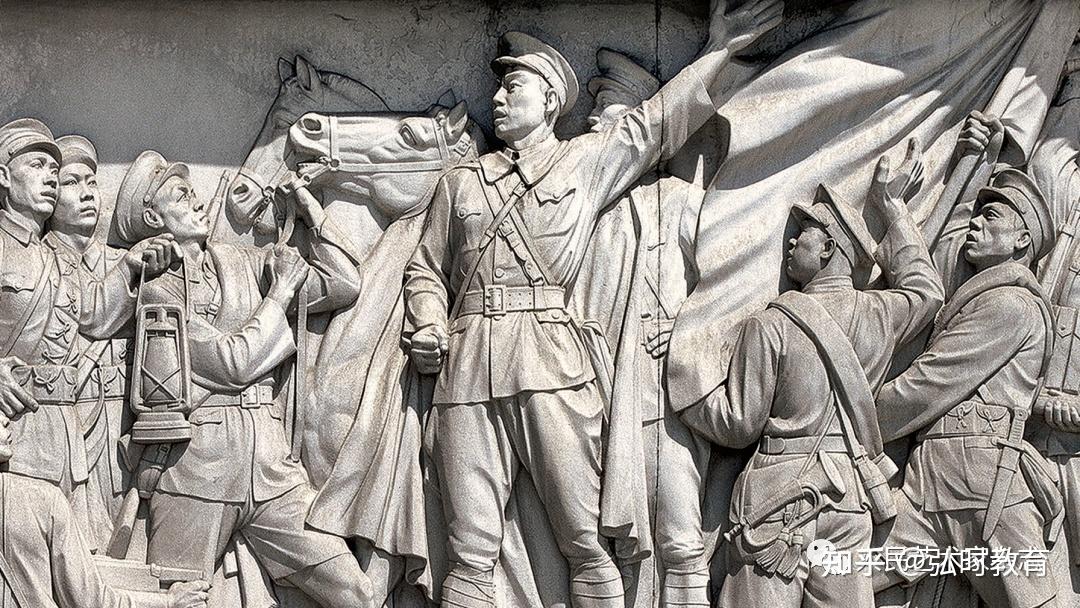 人民英雄纪念碑浮雕《南昌起义》局部浮雕右下角还刻画了3名没穿军装