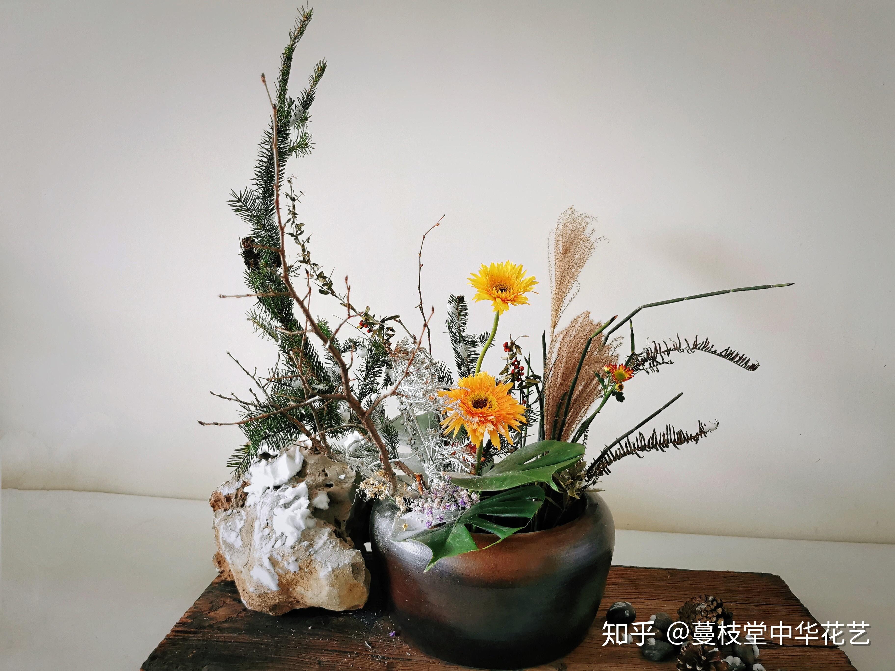 中华花艺之缸花一松高花暖
