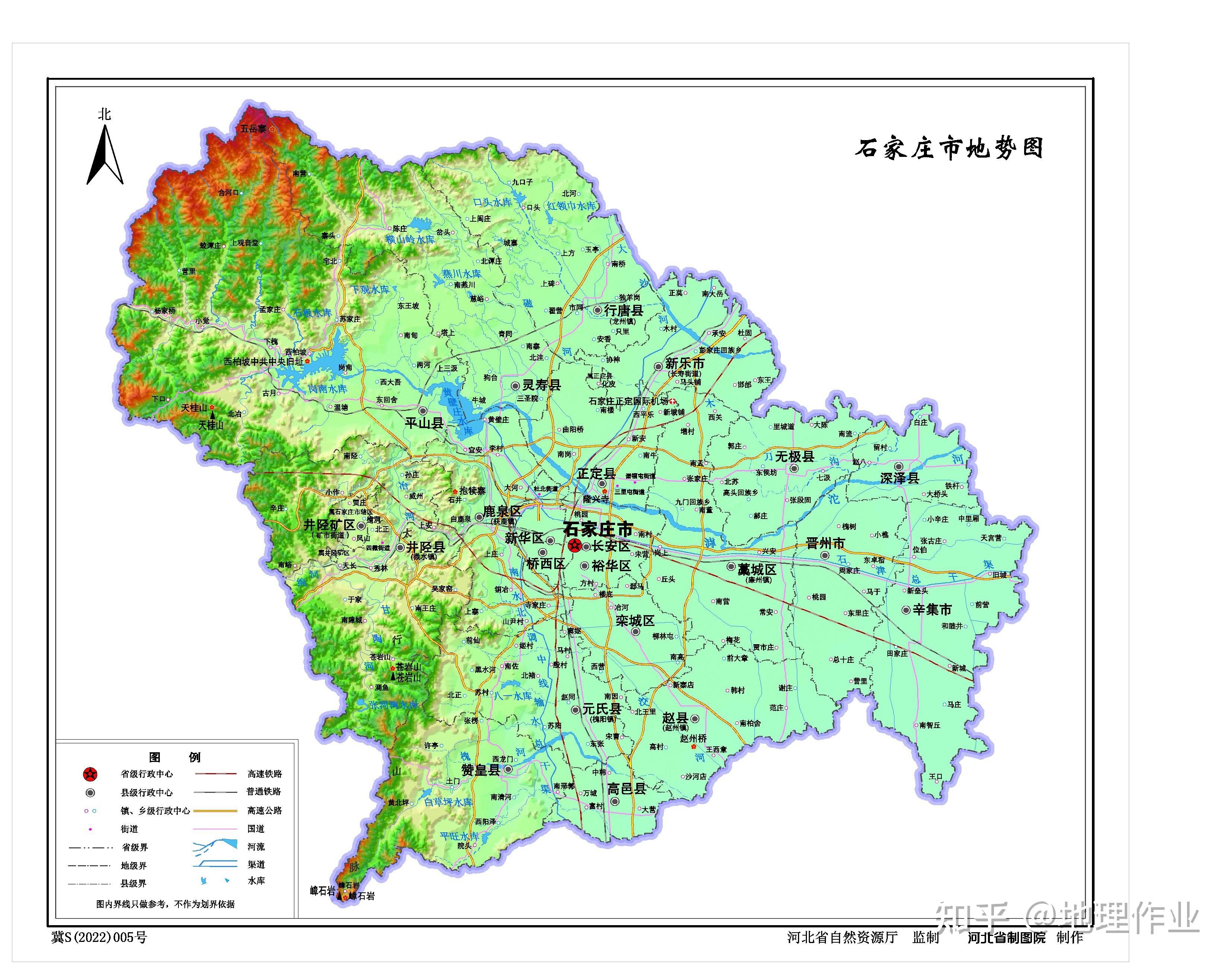 河北省地市地形水系图