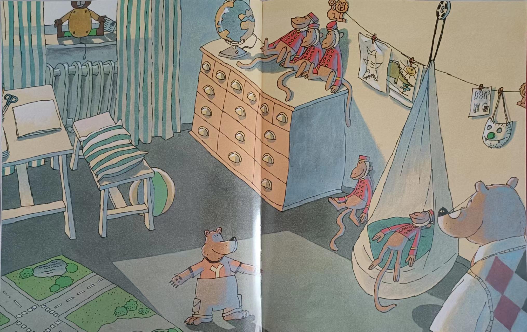 最终在音乐的伴随下,熊爸陪着熊孩子一起收拾好房间.