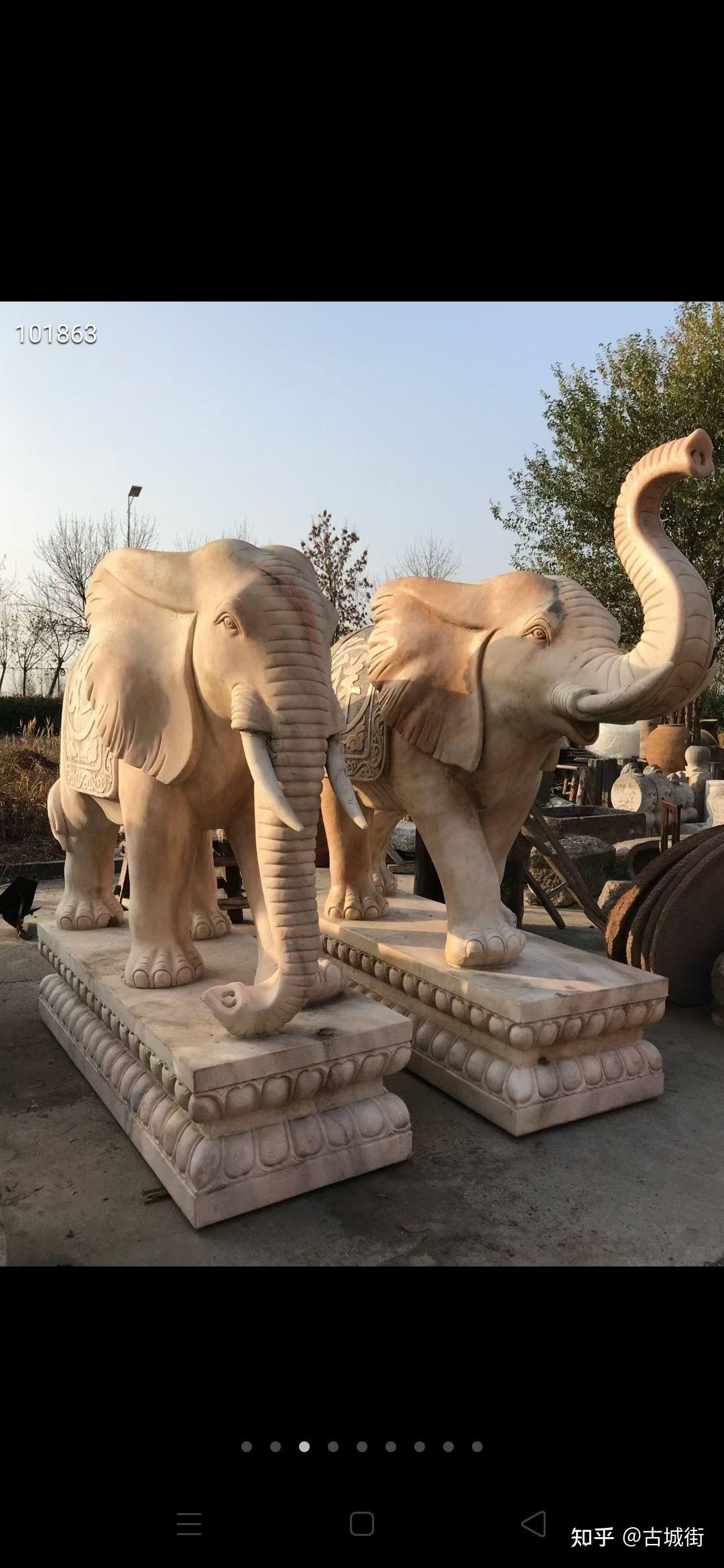 汉白玉石象一对全品无磕碰石质白细腻底座长155米宽57厘米
