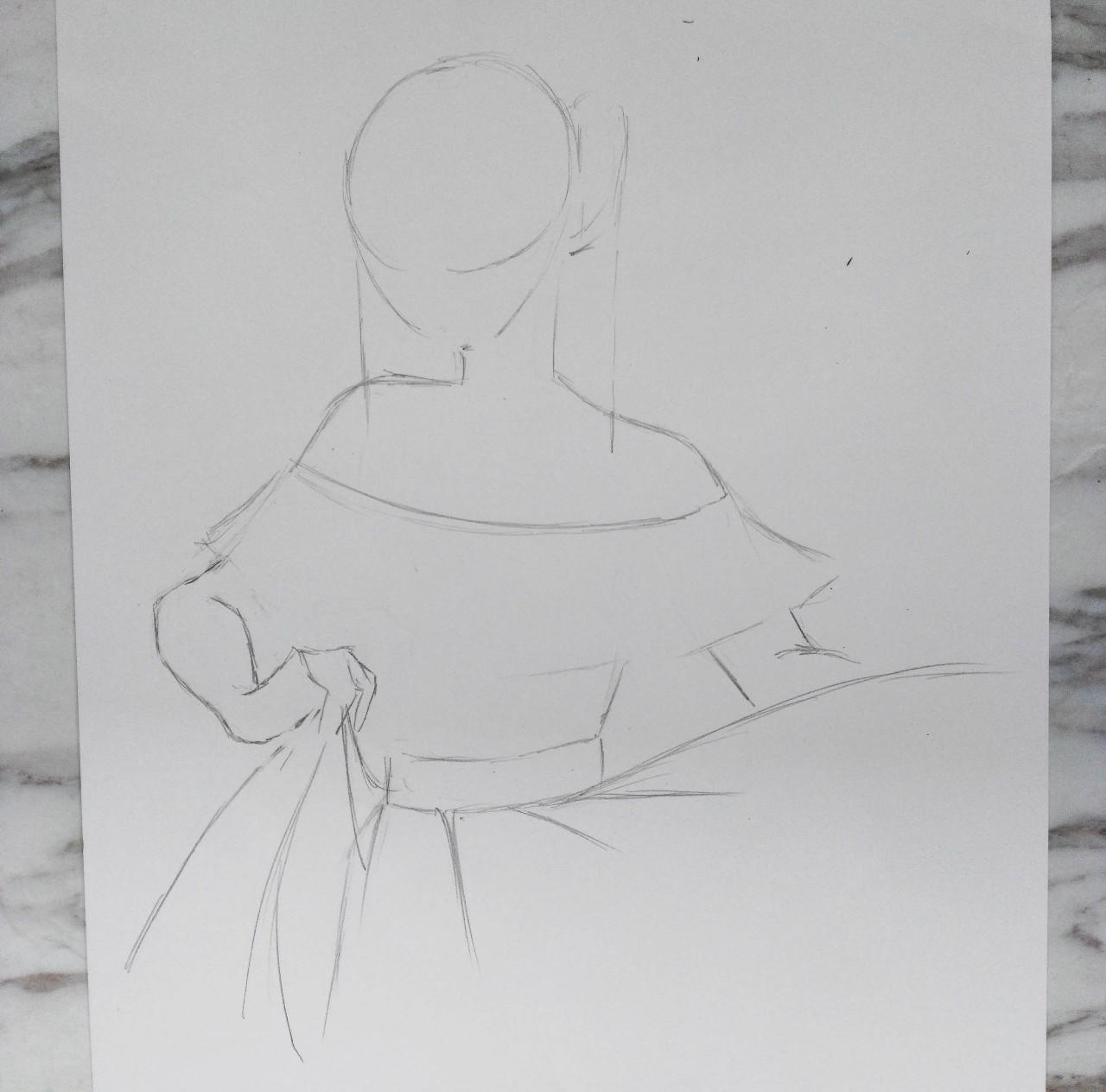 一张画的三种上色方法提着裙子的小姐姐