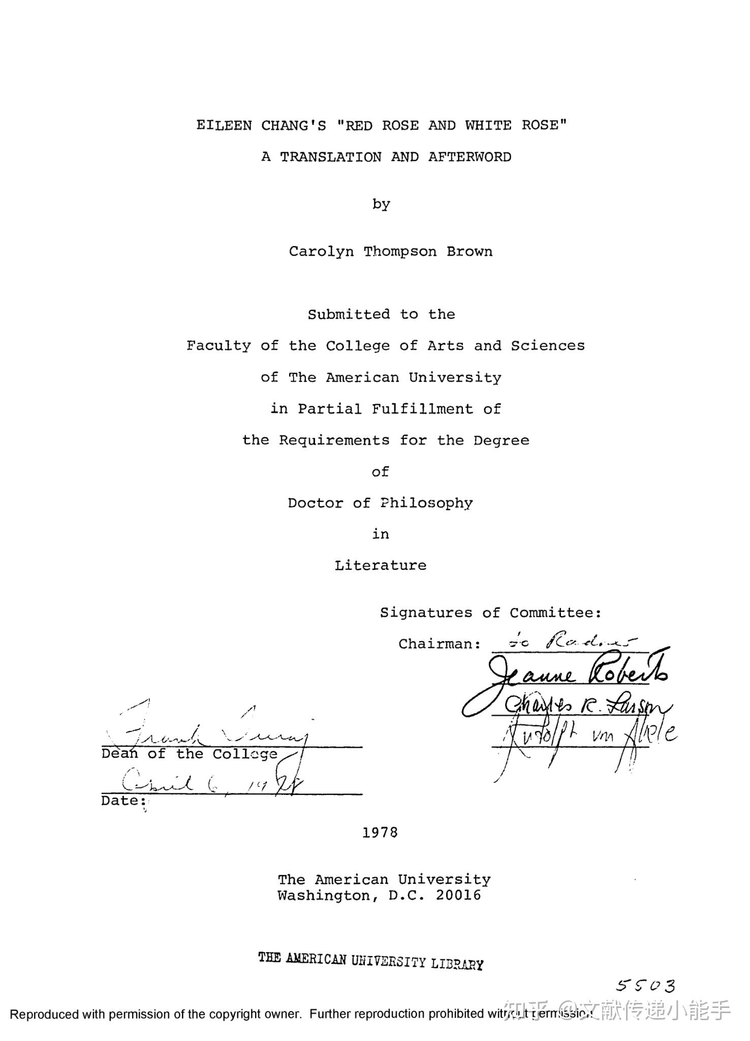 张爱玲,红玫瑰与白玫瑰,英译本,英文版Carolyn Thompson Brown译, Red rose and white rose 知乎