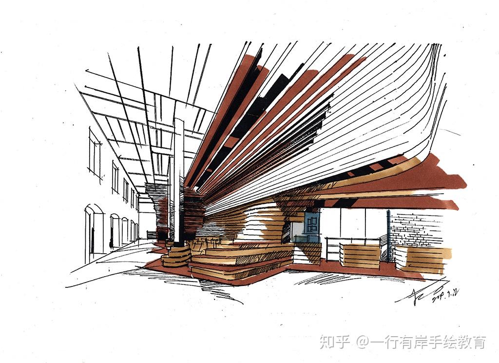 办公空间接待区设计手绘