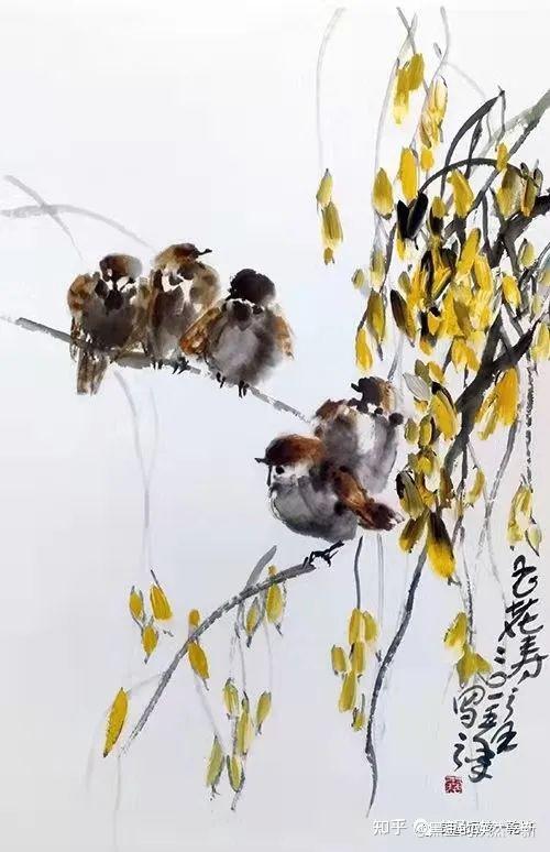 玉花寿之王博士国画《黄叶嘉宾》，天籁之音的聆听者静待枝头 - 知乎