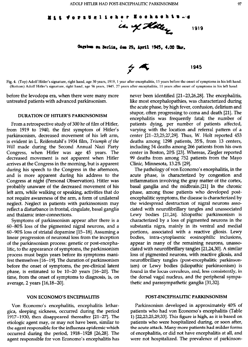 hitlers tremor, although not ascribed to pa