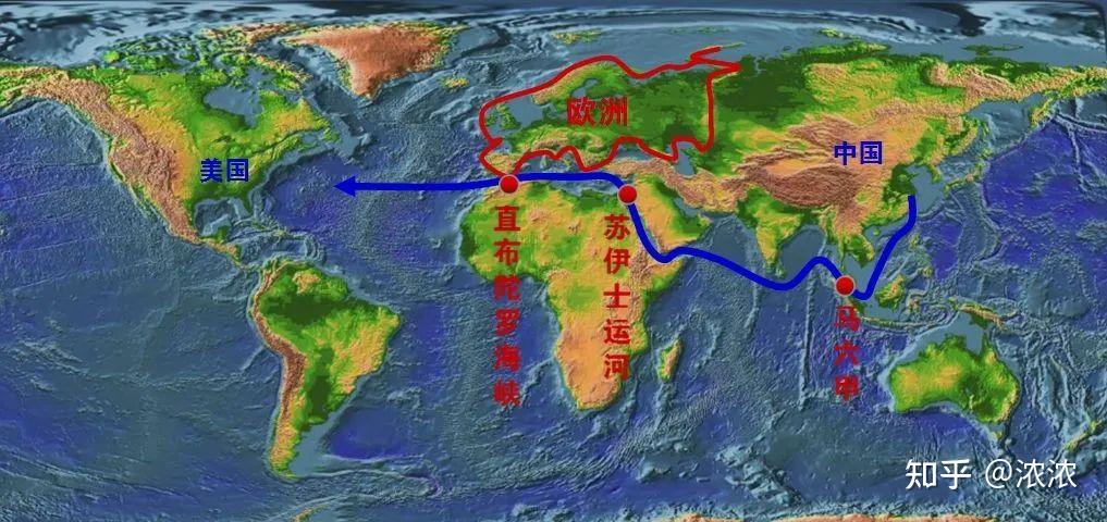 所以中国的发展主要通过西太平洋,经南海,过马六甲,然后进入中东,通过