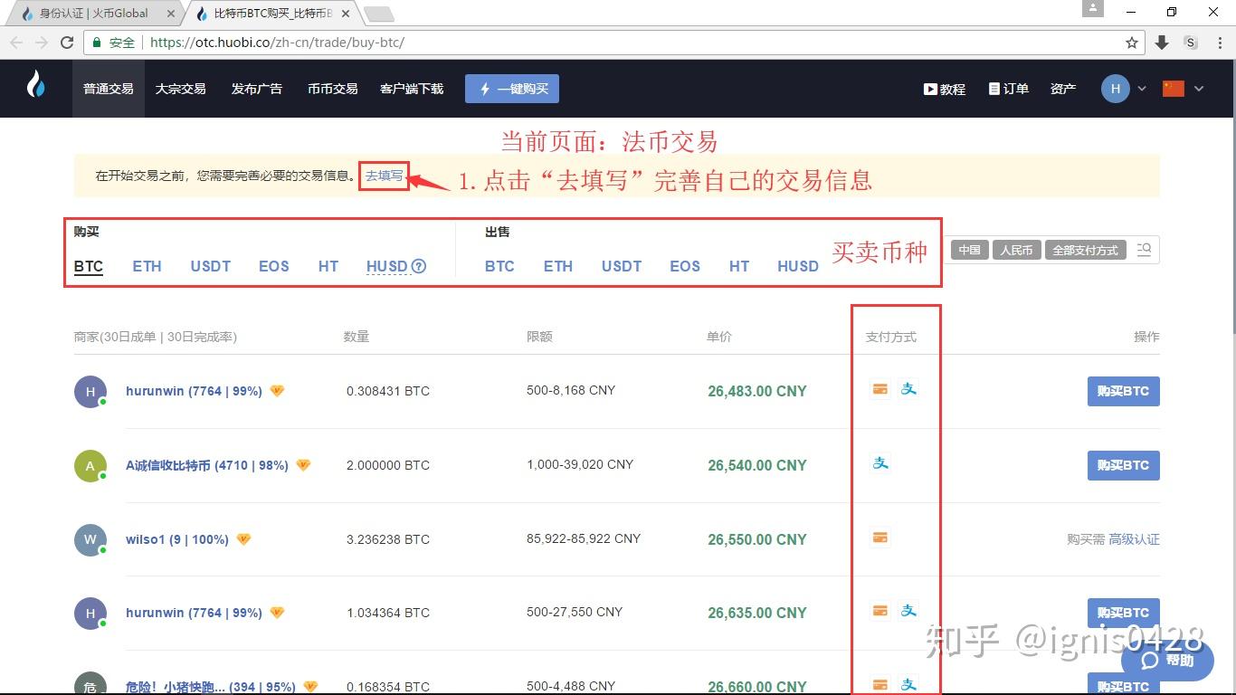 使用支付宝或银行卡买入比特币教程之火币篇