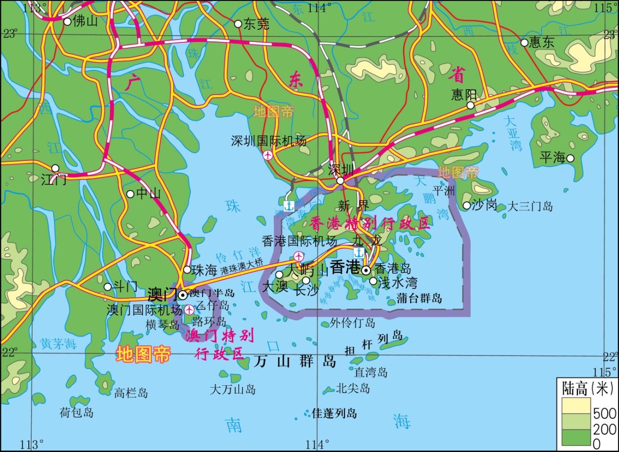 珠江三角洲地形图高清图片