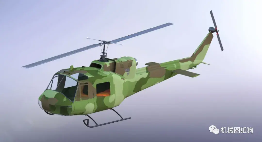 飞行模型uh1贝尔直升机模型3d图纸step格式