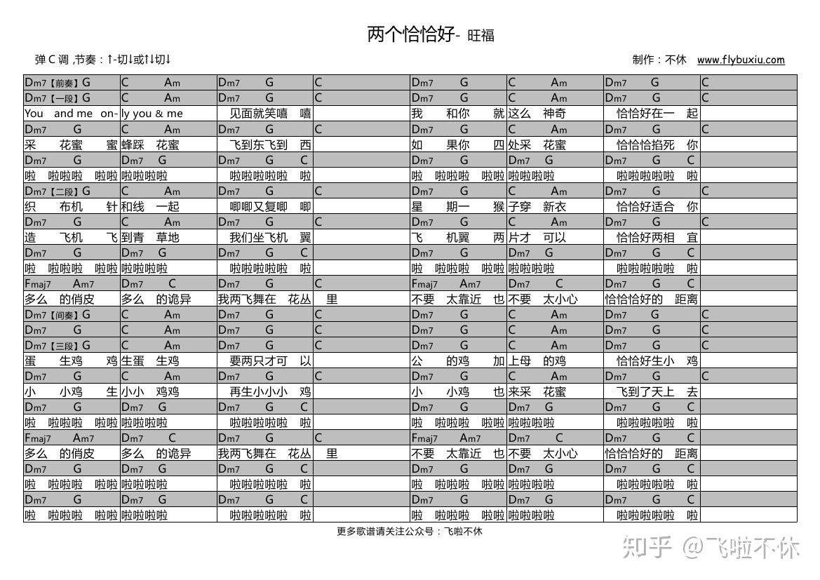 吉他谱两个恰恰好旺福乐队的夏天