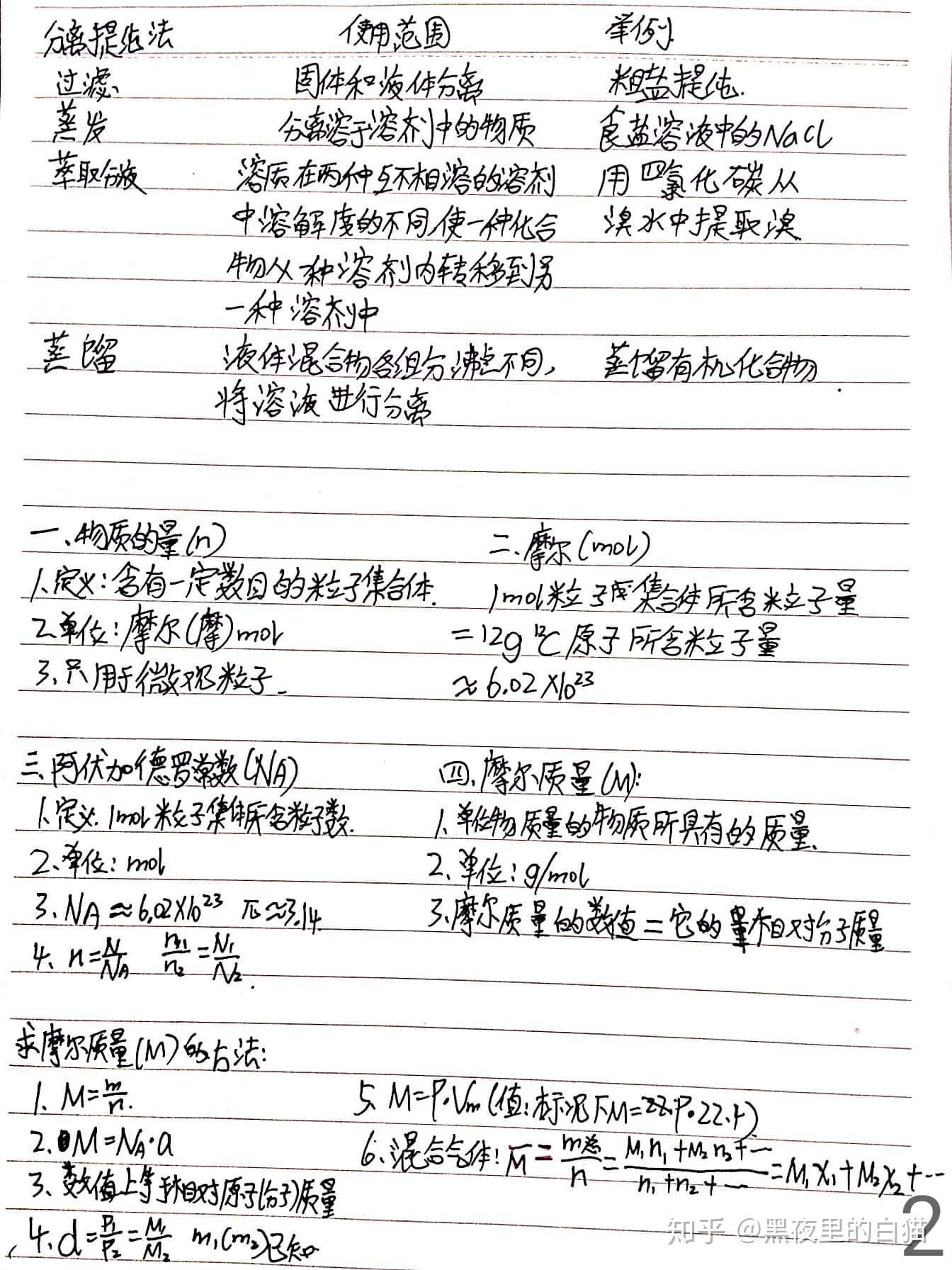 高中化学笔记重点梳理必修一第一章从实验学化学