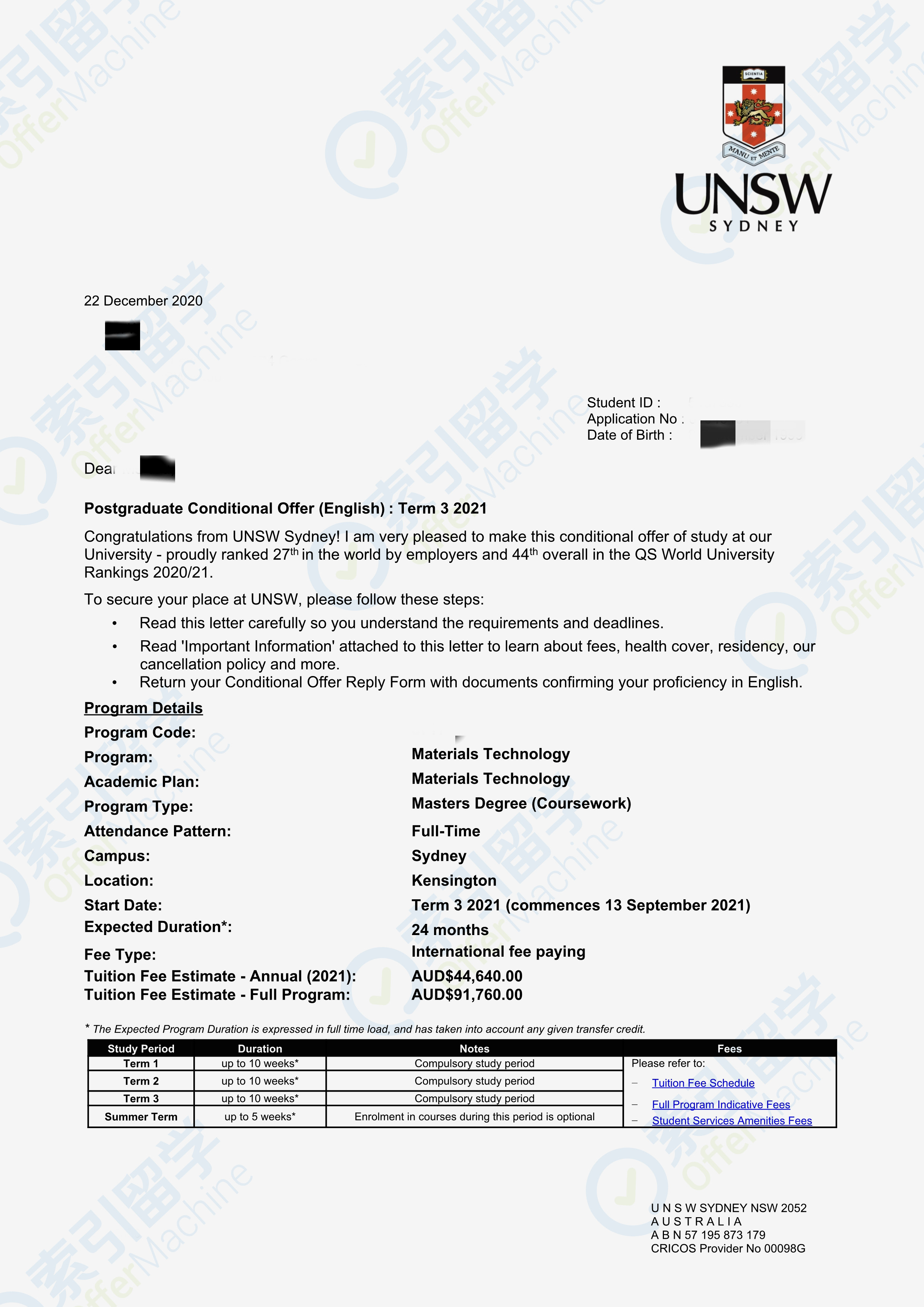 索引留學成功獲得悉尼大學和昆士蘭大學的offer