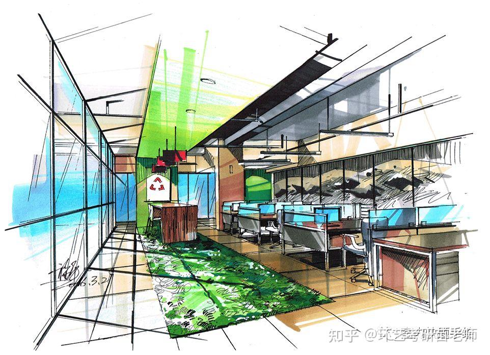 上百张室内设计手绘线稿+马克笔上色合集!收藏! - 知乎