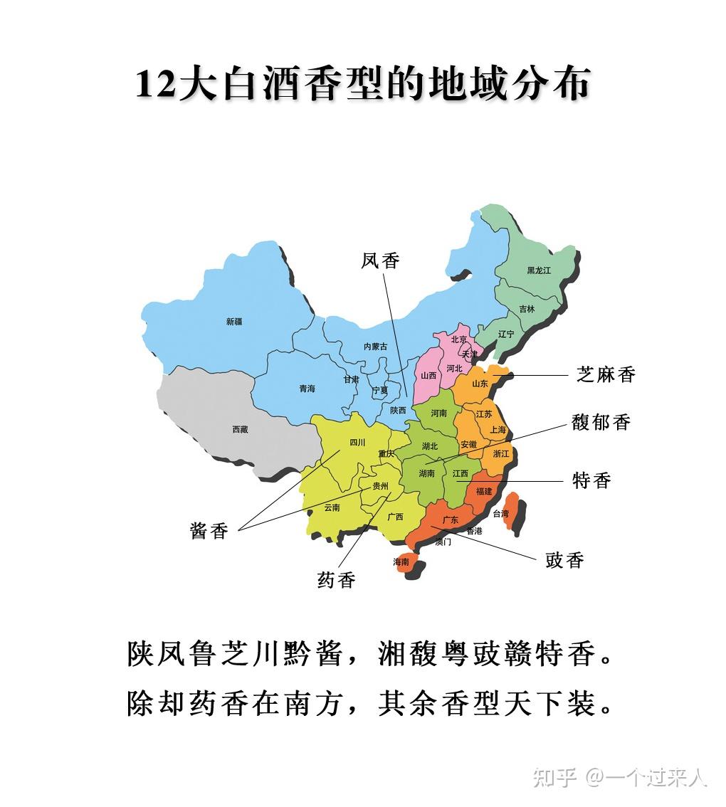 中国白酒分为12种香型,其中基本香型4种:酱香,浓香,清香,米香;糅合或