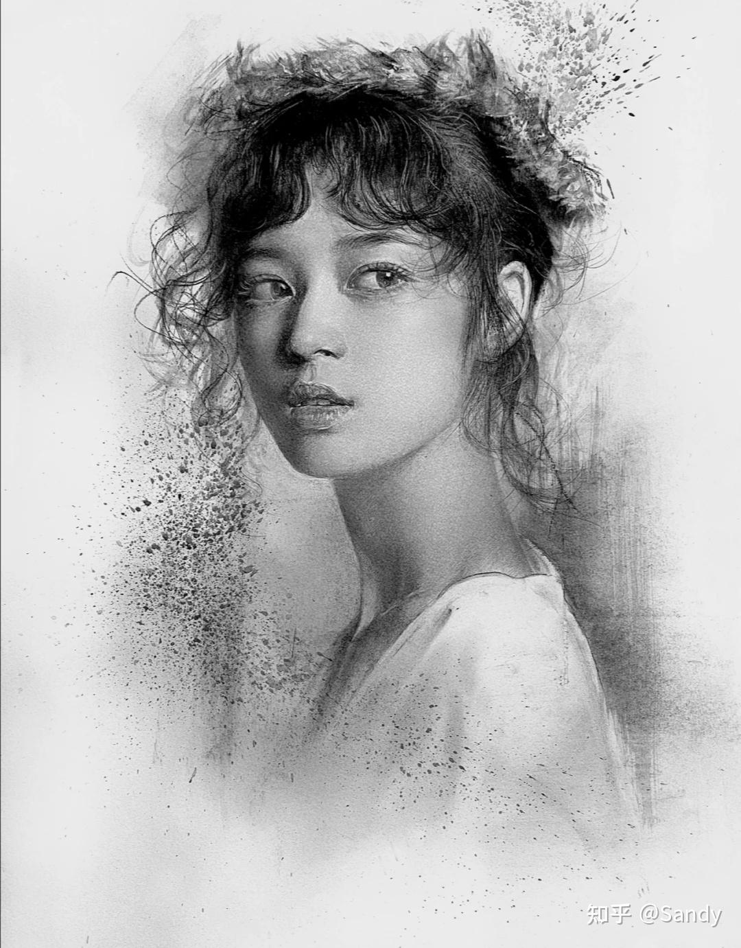 写实手绘素描漂亮小姐姐图片