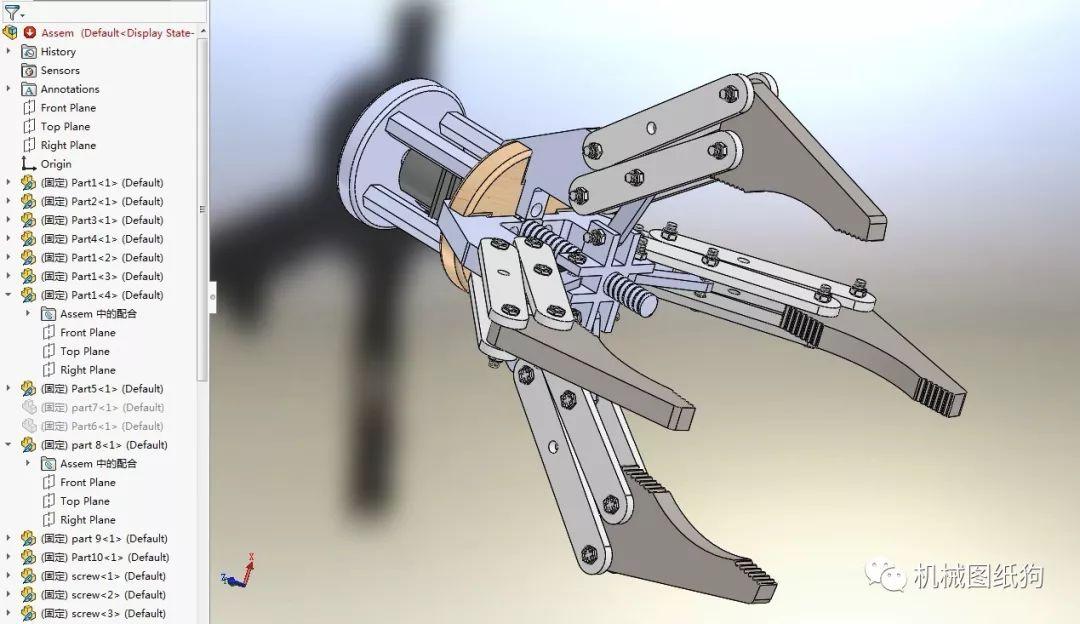 工程機械4爪夾持器機械爪模型圖紙solidworks設計