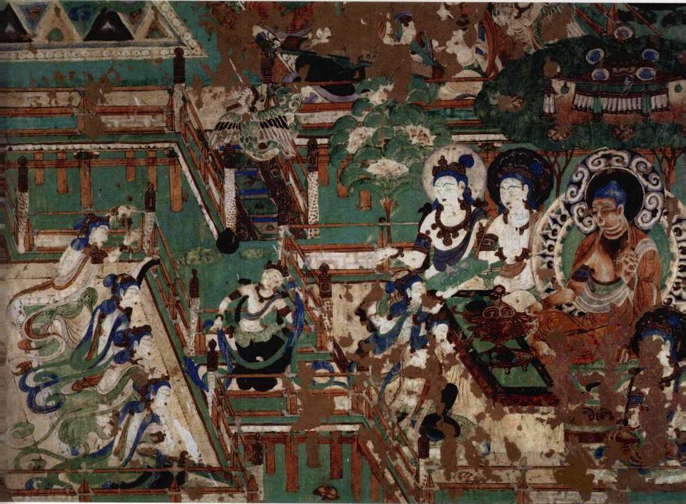 【神游千年，大美敦煌】中唐-159窟南壁-弥勒经变：剃度漱口、洗心革面；法华经变：比喻图解经义；观经变：乐舞翩跹；东壁门-维摩诘经变【高清大图 ...