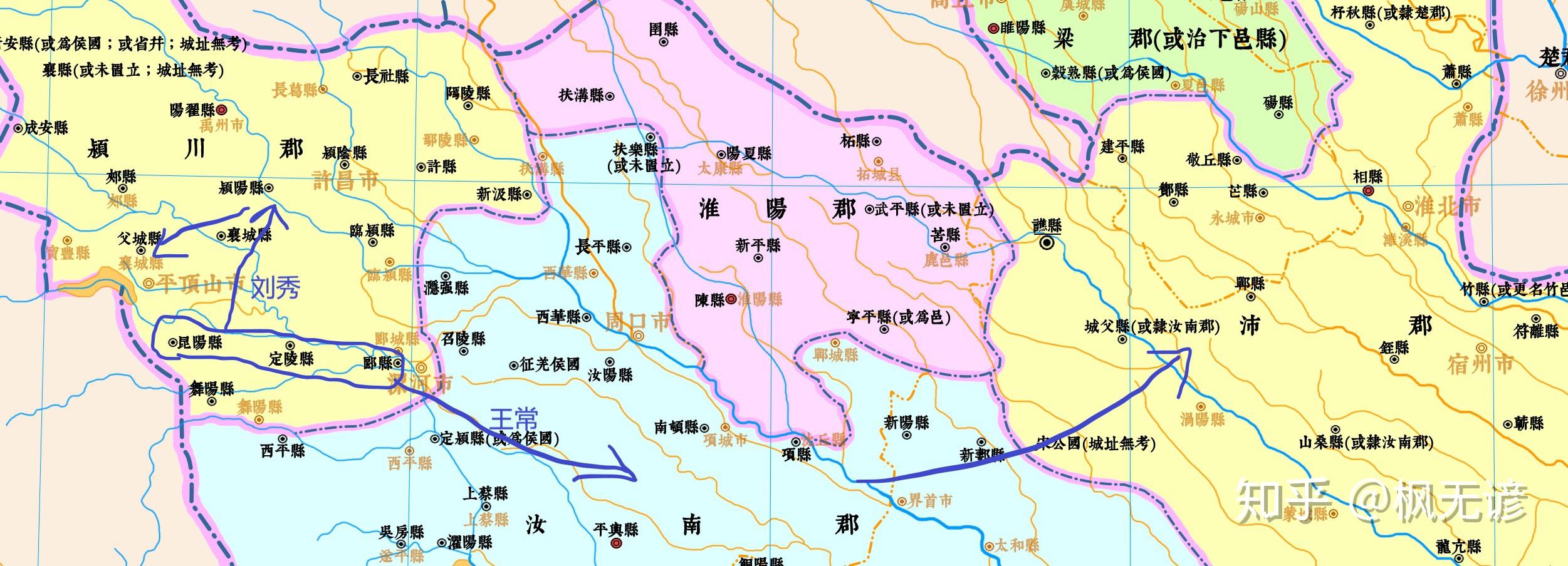 地图资料:鴻庵楊氏;制图:一葉托壺这支军队史书记载以刘秀为首,不过以