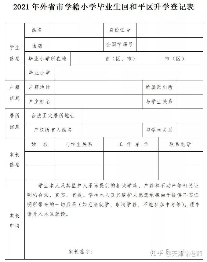 天津中小學轉學需要提交哪些材料