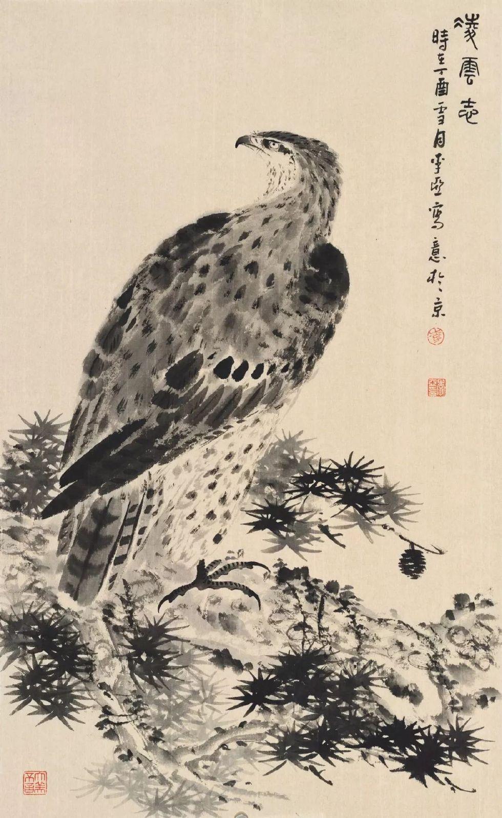 李亚 凌云志 69×46厘米咏架上鹰唐代:崔铉天边心胆架头身,欲拟飞腾未