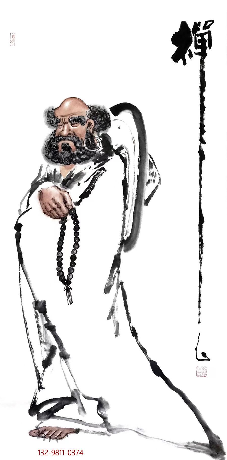 画家刘子玉,喜画禅意人物画,作为中国佛教艺术书画院副院长,他他自幼