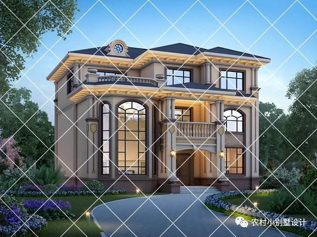 20款13x12米三层豪华欧式别墅,挑空客厅旋转楼梯,农村人理想的家