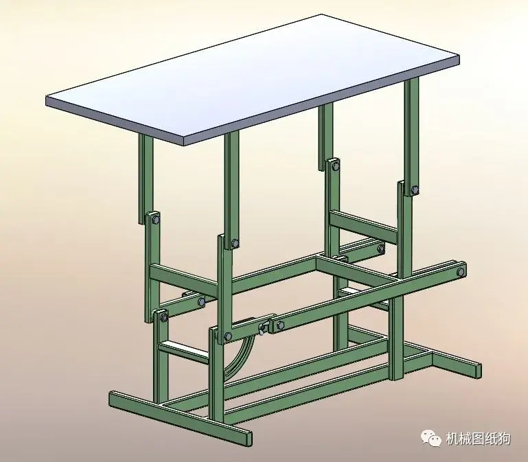 工程機械caninehairdressing摺疊工作臺機構solidworks設計step