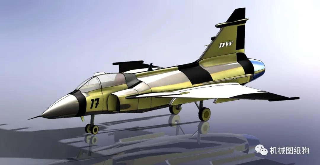 飞行模型fighterjet17战斗机简易模型3d图纸solidworks设计